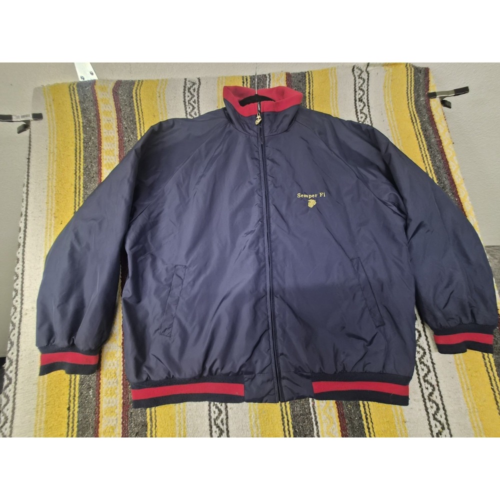 USMC Marine Corps Reversible Bomber Jacket Mens XL Navy Red Semper Fi